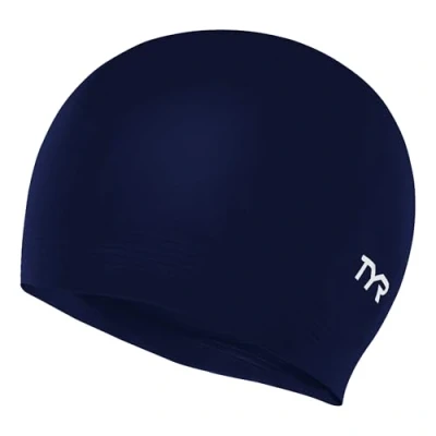 Image of TYR Latest Designed Long Hair Silicone Swim Cap, Keeps Clean with Ear Protector,Waterproof Swimming Cap for Adult, Woman and Men (Navy)