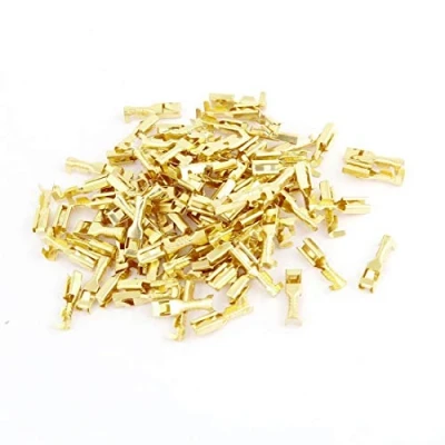 Image of sourcingmap 100 Pcs Gold Tone 3mm Wide Female Spade Crimp Terminal Connectors