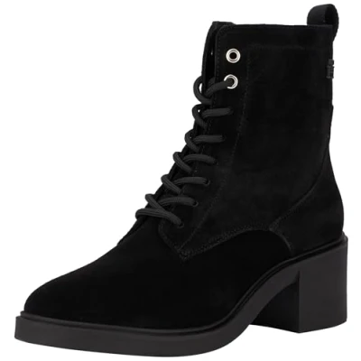 Image of Tommy Hilfiger MID HEEL Laceup Logotape Platform ankle boots, Women&#039;s, Size: 7, Black Suede