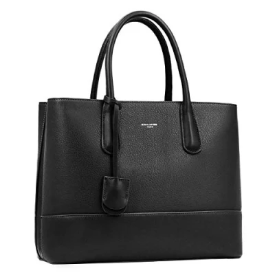 Image of David Jones Women&#039;s Large Handbag Tote Bag Shopper Genuine Leather Style Ladies Shoulder Crossbody Multiple Compartments Work Business School Top Handle Satchel Briefcase Black