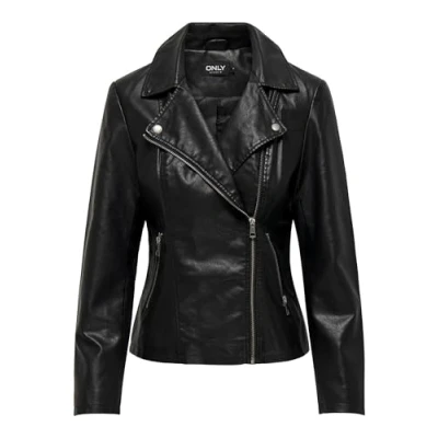 Image of ONLY Women&#039;s Onlnewmelisa Faux Leather Biker CC OTW Jacket, Schwarz, S