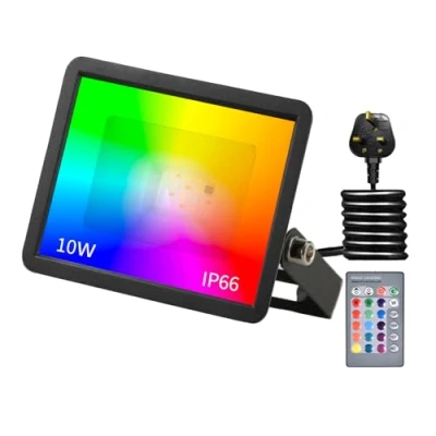 Image of Phlbao 10W LED Floodlight Outdoor, 220V Colour Changing Flood Lights with Remote Control, 16 RGB Colours, Timing, 4 Modes, IP66 Waterproof