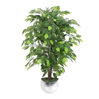 Image of Leaf Design UK Artificial Realistic Potted House Plants, Green Bushy Ficus Silver, 90cm