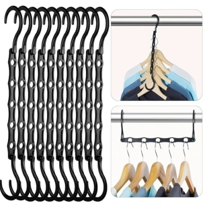Image of HOUSE DAY Black Magic Space Saving Hangers, Premium Smart Hanger Hooks, Sturdy Cascading Hangers with 5 Holes for Heavy Clothes, Closet Organizers and Storage, College Dorm Room Essentials 10 Pack