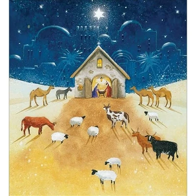 Image of Woodmansterne 5 Manger Nativity Christmas Cards Charity UK Made Xmas