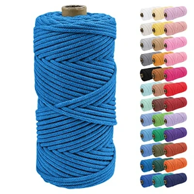 Image of Uiopa 4mm Macrame Cord, 100m Braided Cotton Rope, Blue Craft Rope for Crochet Bags, Wall Hangings, Plant Hangers, Dream Catchers, DIY Projects
