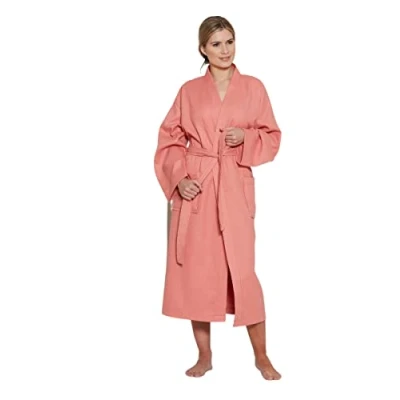 Image of Forever Britain Unisex 100% Cotton Lightweight Waffle Bathrobe Kimono Style Dressing Gown All Uk Sizes (Small)