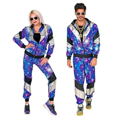 Image of WIDMANN 11092 Adult 80s Disco Shell Suit Fancy Dress Costume Retro Outfit, Multicoloured, M