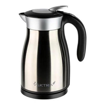 Image of Vektra VEK 1701 Vacuum Insulated Environmentally Eco Friendly Easy Pour Cordless Kettle, 1.7 Litre, Stainless Steel