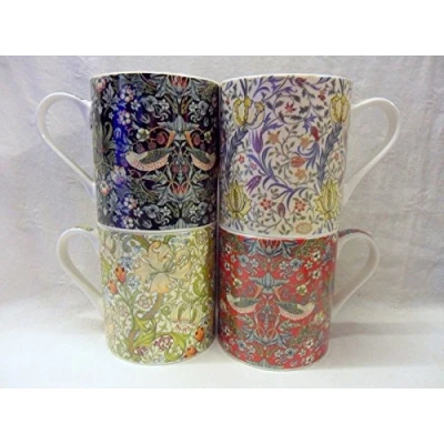 Image of Set of 4 Extra Large China Mugs in Vintage William Morris Designs