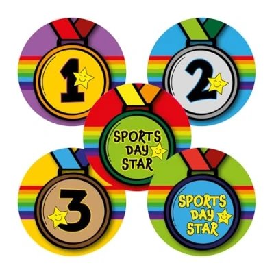 Image of Sports Day Stickers: 1st, 2nd, 3rd &amp; Star Variety Pack. 125 x 28mm stickers.