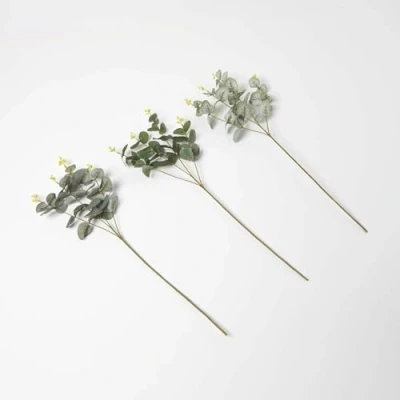 Image of HOMESCAPES Set of 3 Artificial Single Stem Eucalyptus Leaves 68 cm Tall Faux Silk Sprays for Bouquet or Floral Arrangement