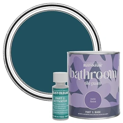 Image of Rust Oleum Blue Water Resistant Bathroom Tile Paint in Satin Finish Commodore 750ml