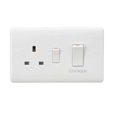 Image of KnightsBridge Curved Edge 45A DP Cooker Switch and 13A Socket (White Rocker)