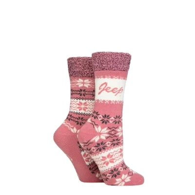 Image of Women&#039;s 2 Pair Jeep Fairisle Thermal Soft Top Boot Socks Rose / Slate 4 8