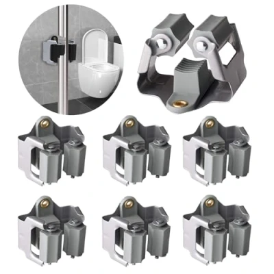 Image of 3 H Mop Holder 6 Pack,Brush Holder,Broom Wall Mounted for Kitchen Bathroom Laundry Room Shed Garage Garden(Grey)