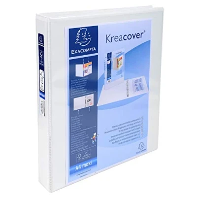 Image of Exacompta ref. 51946E 1 customizable rigid opaque binder with 2 pockets 4 D rings of 25 mm Spine 47 External dimensions: 32 x 27.7 cm Format to be filed A4 Maxi Colour: white