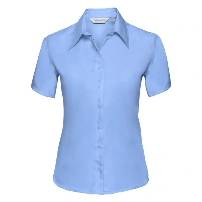 Image of Russell Athletic Collection Womens/Ladies Ultimate Non Iron Short Sleeved Shirt (Bright Sky) Blue Cotton Size 4XL