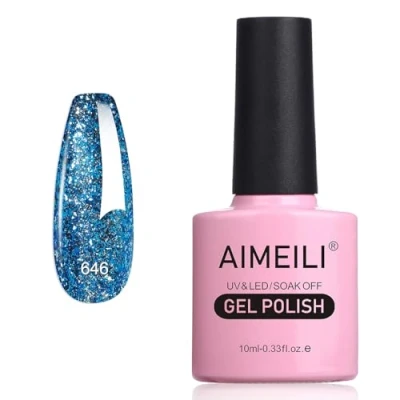 Image of AIMEILI Glitter Gel Nail Polish, UV/LED Soak Off Sparkly Shiny Polish French Gel, Lamp Art Manicure Salon DIY at Home, Long Lasting &amp; Easy to Apply 10ML (646)