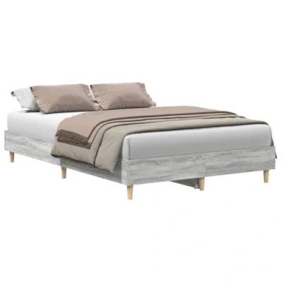 Image of vidaXL Bed Frame No Mattress Grey Sonoma Engineered Wood 120x200 cm Double with Slatted Base for Bedroom