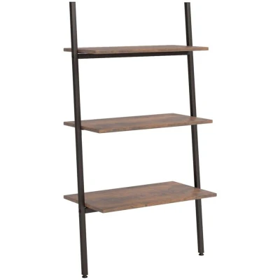 Image of vidaXL 3 Tier Leaning Shelf Dark Brown and Black 64x34x116 cm