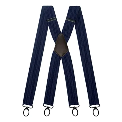 Image of Olata Heavy Duty X Shape Multi Purpose Wide Braces/Suspenders with Carabiner Clips 4cm. Dark Blue (Black Clips)