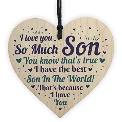 Image of RED OCEAN Son Card Birthday Christmas Wooden Heart Gifts From Mum Dad Keepsake Gift