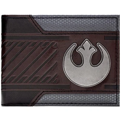 Image of The Empire Strikes Back Star Wars Rebel Alliance Silver Starbird Badge Brown ID and Card Bi Fold Wallet, One Size