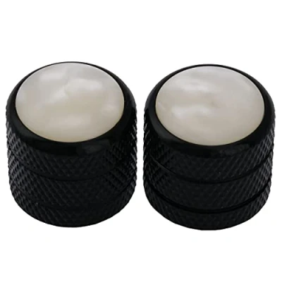 Image of Musiclily Pro Metric Size Steel White Pearl Top Tele Dome Knobs for Import Fender Telecaster Electric Guitar/Precision Bass, Black (Set of 2)