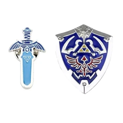 Image of 2pcs Zeldas Link&#039;s Hylian Shield Badge + Skyward Sword Brooch Pin Cosplay Collection