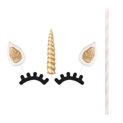 Image of Tabanzhe Unicorn Cake Toppers Eyelashes Party Decorations Horn Ears Glitter Cupcake Topper Set for Birthday Wedding Baby Shower Supplies