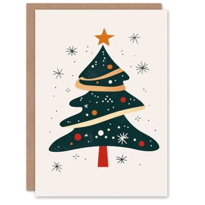 Image of Wee Blue Coo Tree Bright Modern Abstract Fun Xmas Art Blank For All Christmas Card