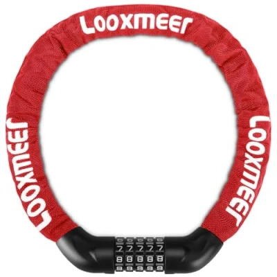 Image of Looxmeer Bike Lock Heavy Duty, 900mm 5 Digit Combination Bicycle Chain High Security, Resettable 100,000 Codes Cycling for Bicycle, Motorcycle, Scooter, Door, Gate Fence, Red