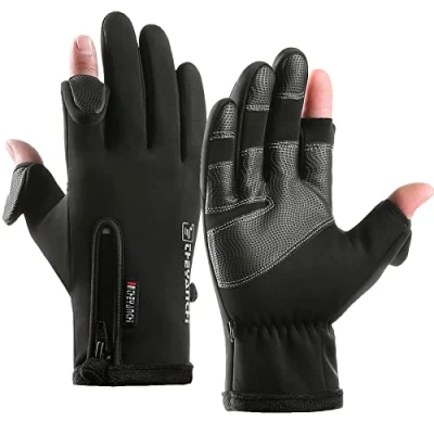 Image of LJCUTE Winter Fingerless Fishing Gloves for Men &amp; Women, Cold Weather Windproof Touchscreen Warm Cycling Photography Hunting Ski Motorcycle Driving