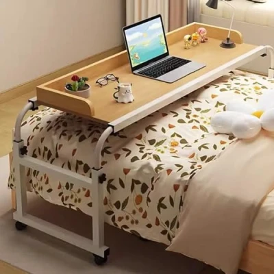 Image of Mobile Bedside Table With Wheels,Mobile Desk Adjustable Height Food Tray Rolling Medical Overbed Sofa Side Bed Laptop Cart Computer Desk(Color:wood)