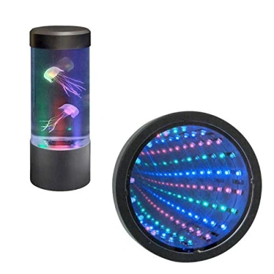 Image of Playlearn Colour Changing LED Mood Light Round Mini Jellyfish Tank &amp; Infinity Mirrors Visual Effect 15cm