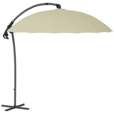 Image of Outsunny 2.7m Cantilever Parasol with Cross Base, Banana Crank Handle and 16 Fibreglass Ribs, Round Hanging Patio Umbrella for Outdoor Pool, Garden, Balcony, Beige