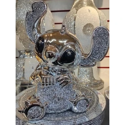 Image of Biznest Bling Crushed Diamond Silver Stitch Ceramic Sparkly Shelf Sitter Ornament Home Decor Best Gift (Silver Style 2)