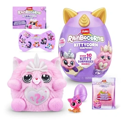 Image of Rainbocorns Kittycorn Surprise Series 2, Chai the Chinchilla Cat Collectible Plush 10 Surprises to Unbox, Peel and Reveal Heart, stickers, Ages 3+ (Chinchilla Cat)