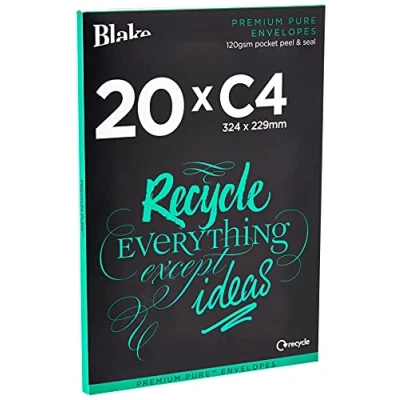 Image of Blake Pure C4 229 x 324 mm 120 gsm Recycled Peel &amp; Seal Pocket Envelopes (RP84653) Super White Wove Pack of 20
