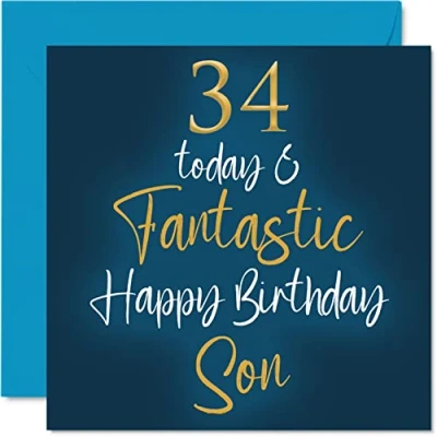 Image of Fantastic 34th Birthday Cards for Son 34 Today &amp; Happy Card from Mum or Dad, Gifts, 145mm x Greeting Gift