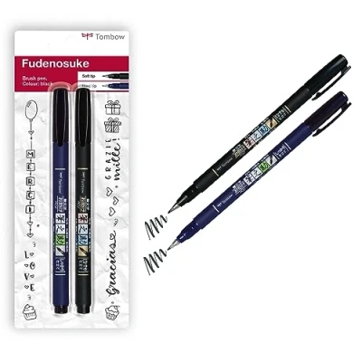 Image of Tombow WS BHS 2P Fudenosuke Hard and Soft Tip Brush Pen Black
