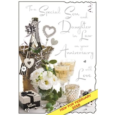 Image of Illustrated Son &amp; Daughter In Law Anniversary Card (JJ9257) With Love From The Velvet Range Embossed A Silver Foil Flitter Finish