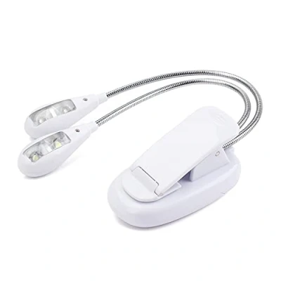Image of Flexible Led Clip On Book Reading Light Music Stand Lamp With 2 Arms Head Travel Lights Rechargeable