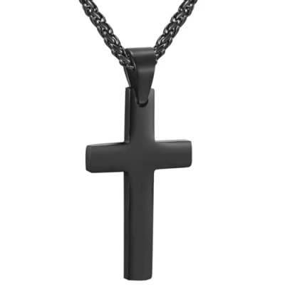 Image of PROSTEEL Black Cross Necklace Antique Crucifix Pendant with Stainless Steel Chain Religious Jewelry Gifts Valentines Day