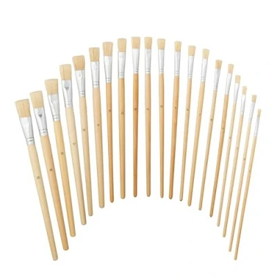 Image of Relaxdays Brushes, 20 Piece Set, Acrylic, Oil &amp; Watercolours, Hobby School, Hog Bristles, Painting, Natural, Wood, 33 x 2.4 1.7 cm