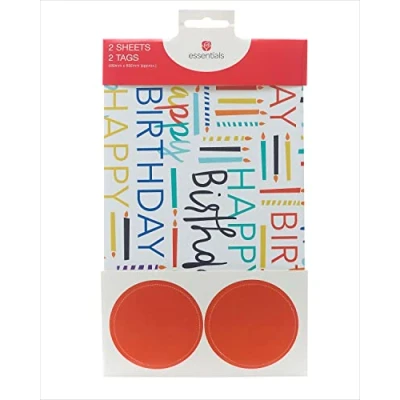 Image of Happy Birthday Themed Gift Wrap Pack Contains 2 Sheets &amp; Tags Wrapping Paper 689142