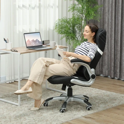 Image of Vinsetto High Back Executive Office Chair, Fabric Desk Chair with Flip up Armrests, Adjustable Lumbar Support and Tilt Function, Black