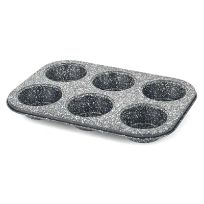 Image of Salter BW07035BRMFOB Megastone Carbon Steel 6 Cup Muffin Pan, Baking Tray, Cake Tin, Non Stick Coating, PFOA Free, Oven Safe, Long Lasting Bakeware, Strong &amp; Durable