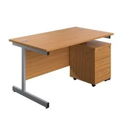 Image of 1400X800 Rectangular Desk Nova Oak Silver &amp; 3 Drawer Pedestal Bundle